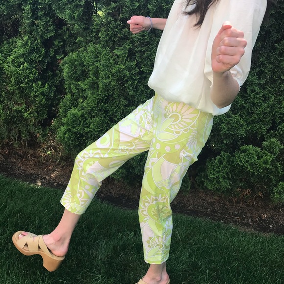 Vintage Lime Green Patterned Pants - Picture 3 of 5